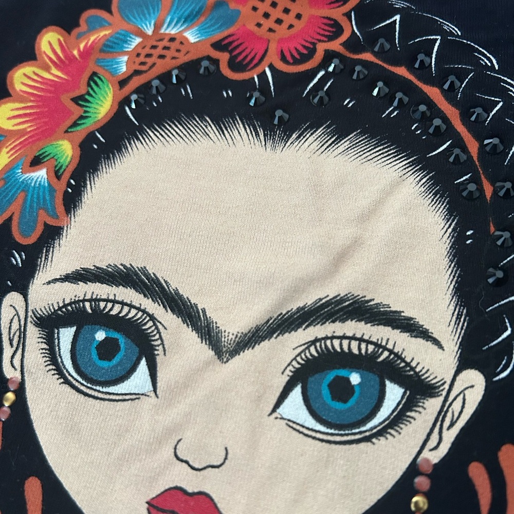 Ay Güey! Beautiful Vibrant Colors Frida Kahlo Short Sleeve Black T-Shirt - Picture 5 of 13